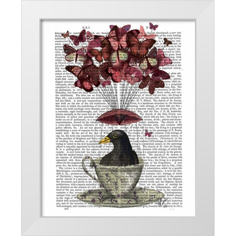 Blackbird In Teacup White Modern Wood Framed Art Print by Fab Funky