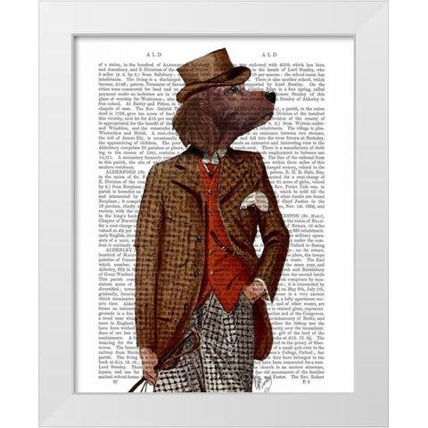 Red Setter Rider Portrait White Modern Wood Framed Art Print by Fab Funky