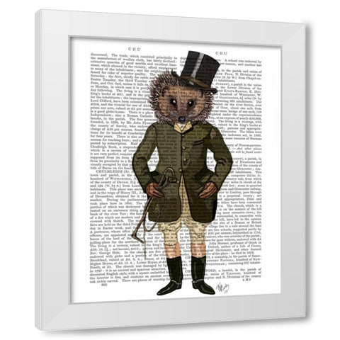 Hedgehog Rider Full White Modern Wood Framed Art Print by Fab Funky