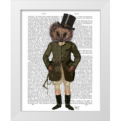 Hedgehog Rider Full White Modern Wood Framed Art Print by Fab Funky