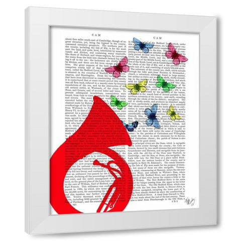 Tuba with Butterflies White Modern Wood Framed Art Print by Fab Funky