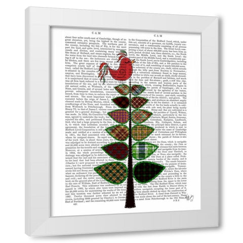 Tartan Tree Illustration White Modern Wood Framed Art Print by Fab Funky