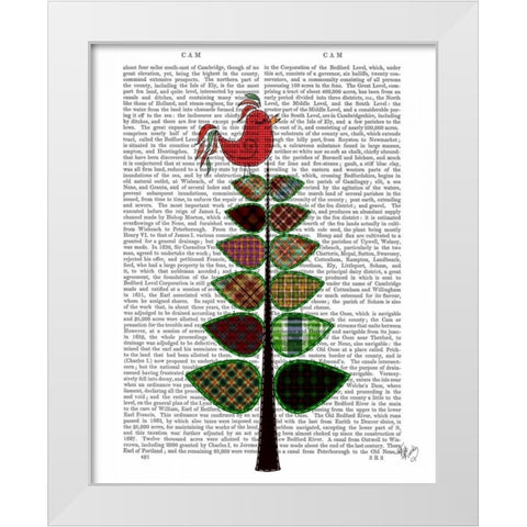 Tartan Tree Illustration White Modern Wood Framed Art Print by Fab Funky