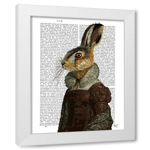 Madam Hare Portrait White Modern Wood Framed Art Print by Fab Funky
