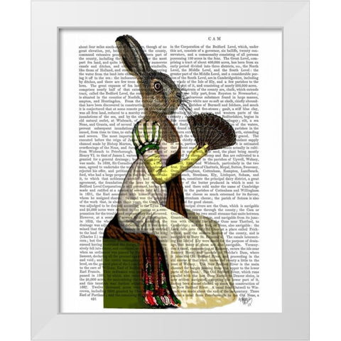 Miss Hare White Modern Wood Framed Art Print by Fab Funky