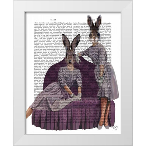 Rabbits in Purple White Modern Wood Framed Art Print by Fab Funky