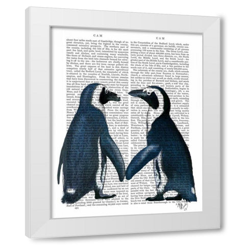Penguins in Love White Modern Wood Framed Art Print by Fab Funky