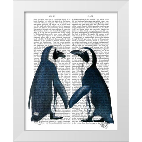 Penguins in Love White Modern Wood Framed Art Print by Fab Funky