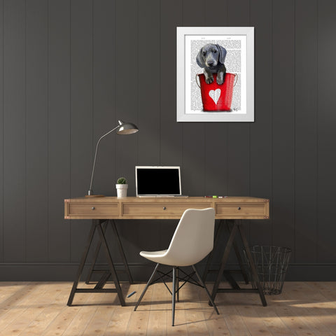 Buckets of Love Dachshund Puppy White Modern Wood Framed Art Print by Fab Funky