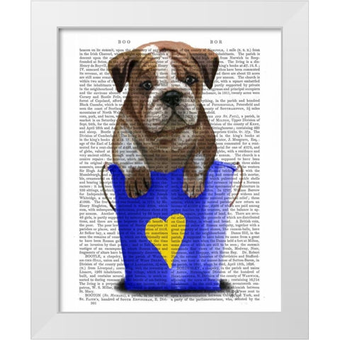 Bulldog Bucket Of Love Blue White Modern Wood Framed Art Print by Fab Funky