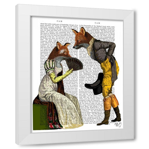 Foxes Courting White Modern Wood Framed Art Print by Fab Funky