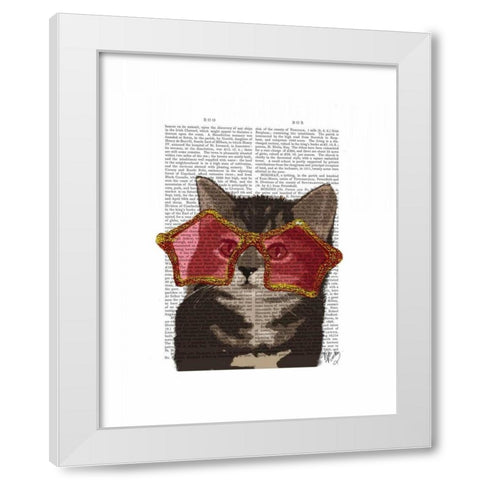 Kitten in Star Sunglasses White Modern Wood Framed Art Print by Fab Funky