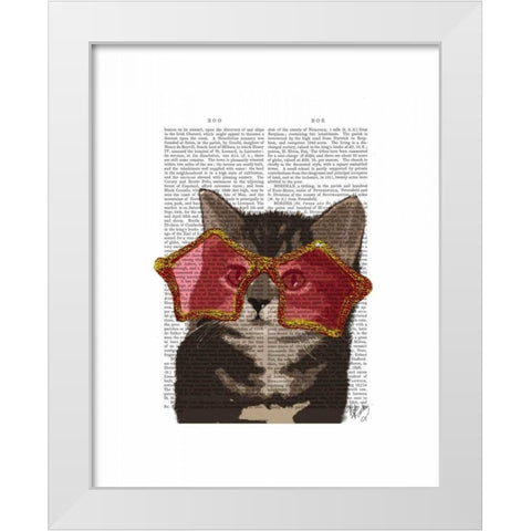 Kitten in Star Sunglasses White Modern Wood Framed Art Print by Fab Funky