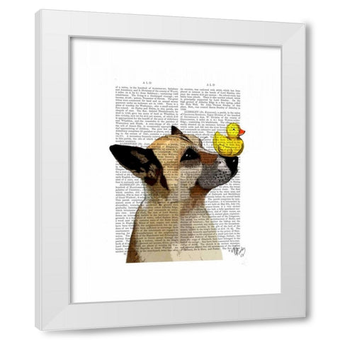German Shepherd Dog and Duck White Modern Wood Framed Art Print by Fab Funky