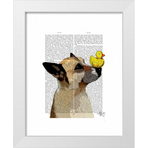 German Shepherd Dog and Duck White Modern Wood Framed Art Print by Fab Funky