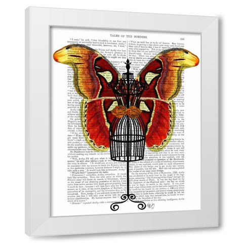 Mannequin Red And Yellow Butterfly White Modern Wood Framed Art Print by Fab Funky