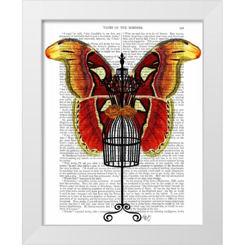 Mannequin Red And Yellow Butterfly White Modern Wood Framed Art Print by Fab Funky