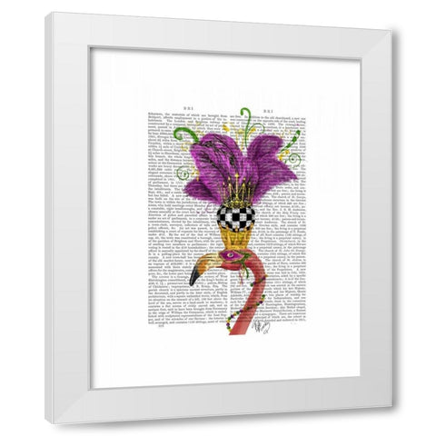 Mardi Gras Flamingo Portrait White Modern Wood Framed Art Print by Fab Funky