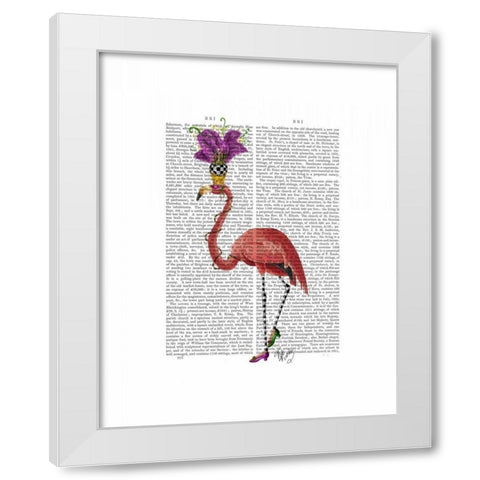 Mardi Gras Flamingo Full White Modern Wood Framed Art Print by Fab Funky