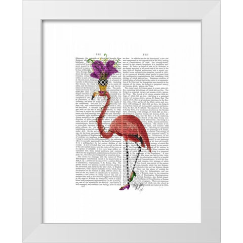 Mardi Gras Flamingo Full White Modern Wood Framed Art Print by Fab Funky