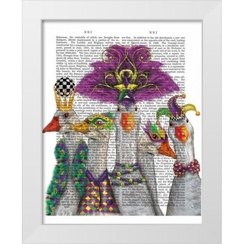 Mardi Gras Gaggle of Geese White Modern Wood Framed Art Print by Fab Funky