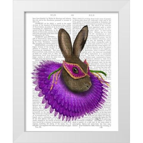 Mardi Gras Hare White Modern Wood Framed Art Print by Fab Funky