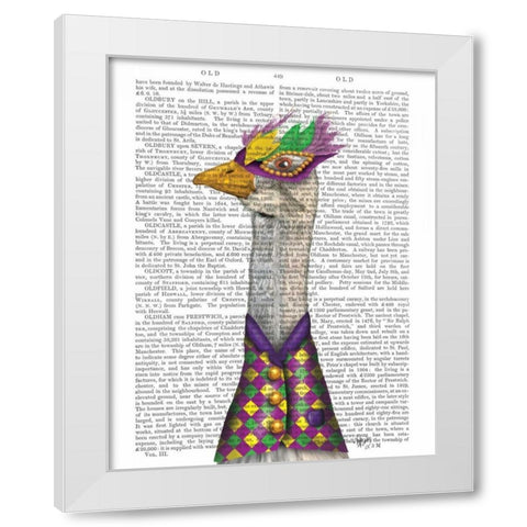 Mardi Gras Goose Harlequin Jacket White Modern Wood Framed Art Print by Fab Funky