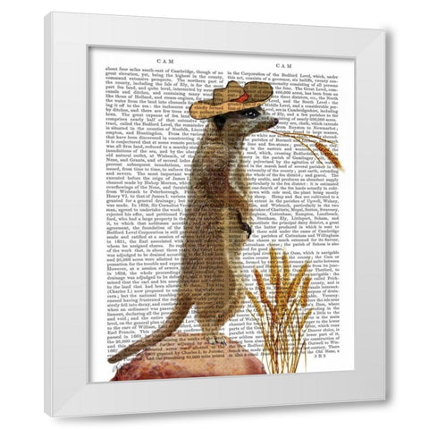 Meerkat Cowboy White Modern Wood Framed Art Print by Fab Funky