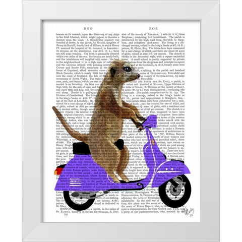 Meerkat on Lilac Moped White Modern Wood Framed Art Print by Fab Funky