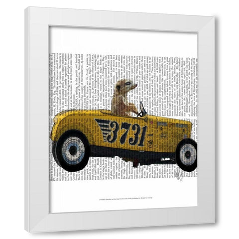 Meerkat in Hot Rod White Modern Wood Framed Art Print by Fab Funky