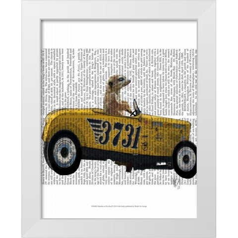 Meerkat in Hot Rod White Modern Wood Framed Art Print by Fab Funky