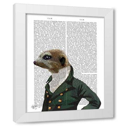 Dandy Meerkat Portrait White Modern Wood Framed Art Print by Fab Funky