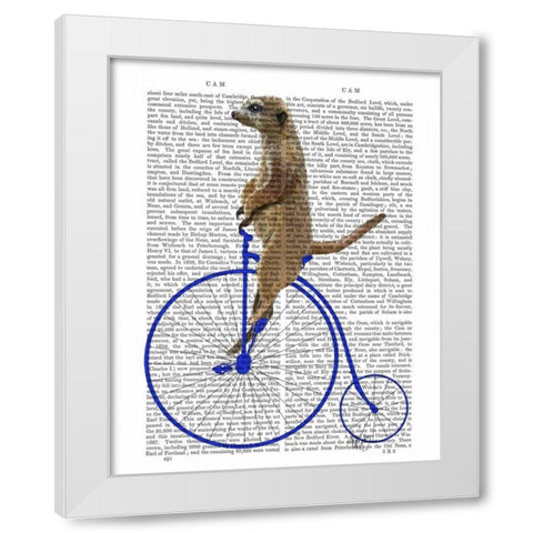 Meerkat On Blue Penny Farthing White Modern Wood Framed Art Print by Fab Funky