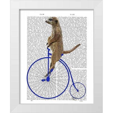 Meerkat On Blue Penny Farthing White Modern Wood Framed Art Print by Fab Funky