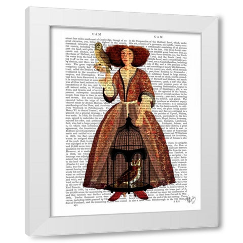 The Owl Lady White Modern Wood Framed Art Print by Fab Funky