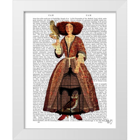 The Owl Lady White Modern Wood Framed Art Print by Fab Funky