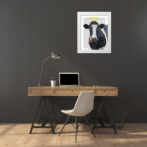 Holy Cow White Modern Wood Framed Art Print by Fab Funky