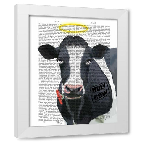 Holy Cow White Modern Wood Framed Art Print by Fab Funky