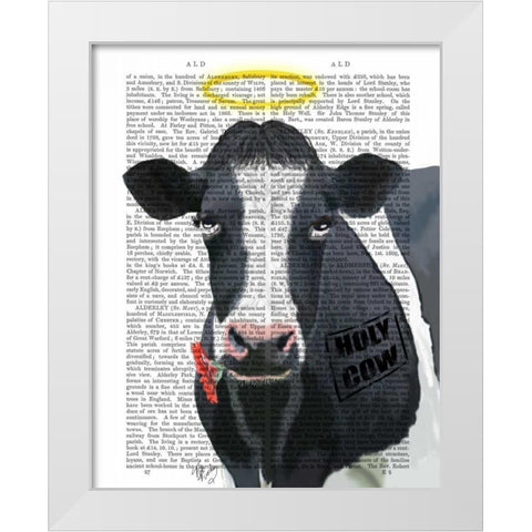 Holy Cow White Modern Wood Framed Art Print by Fab Funky