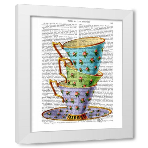 Stack Of Three Vintage Teacups White Modern Wood Framed Art Print by Fab Funky