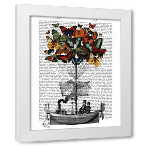 Butterfly Airship White Modern Wood Framed Art Print by Fab Funky