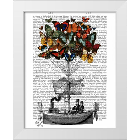 Butterfly Airship White Modern Wood Framed Art Print by Fab Funky