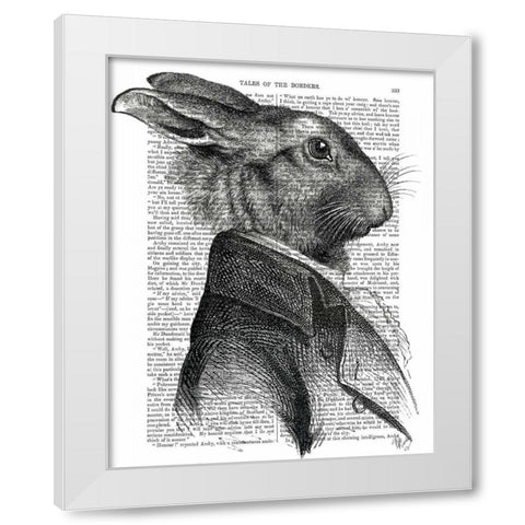 Rabbit Portrait Profile White Modern Wood Framed Art Print by Fab Funky