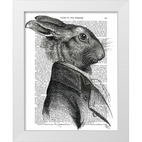 Rabbit Portrait Profile White Modern Wood Framed Art Print by Fab Funky