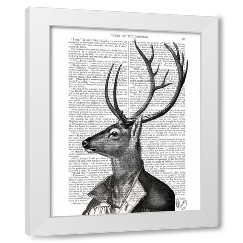 Deer Portrait 2 White Modern Wood Framed Art Print by Fab Funky