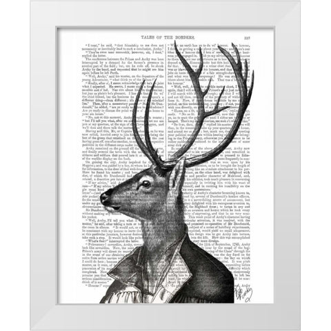 Deer Portrait 2 White Modern Wood Framed Art Print by Fab Funky