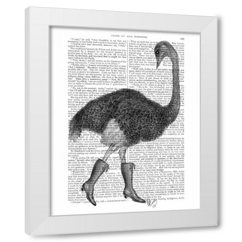 Ostrich In Boots White Modern Wood Framed Art Print by Fab Funky