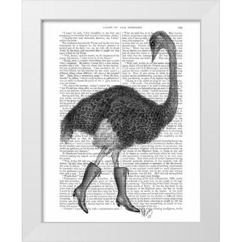 Ostrich In Boots White Modern Wood Framed Art Print by Fab Funky