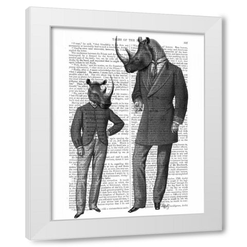 Rhinos Fathers Day White Modern Wood Framed Art Print by Fab Funky