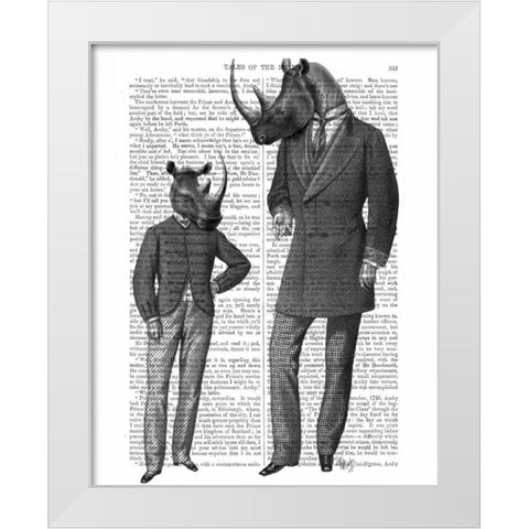 Rhinos Fathers Day White Modern Wood Framed Art Print by Fab Funky